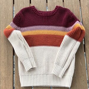 Cat & Jack Kids' Striped Crew Neck Sweater - Burgundy, Mustard, Cream